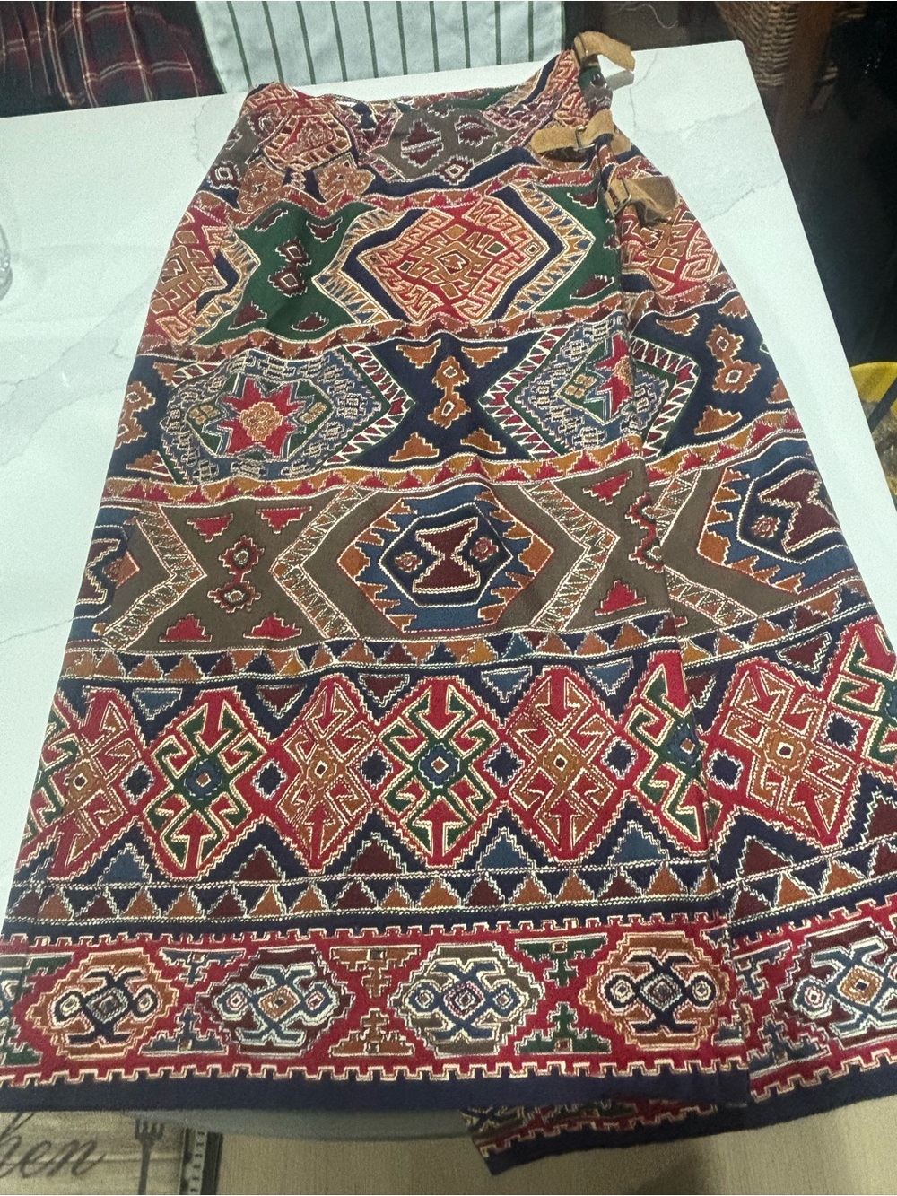 Vintage JH Collectibles Ethnic Geo Print Maxi Skirt - Red, Green, Navy, Brown